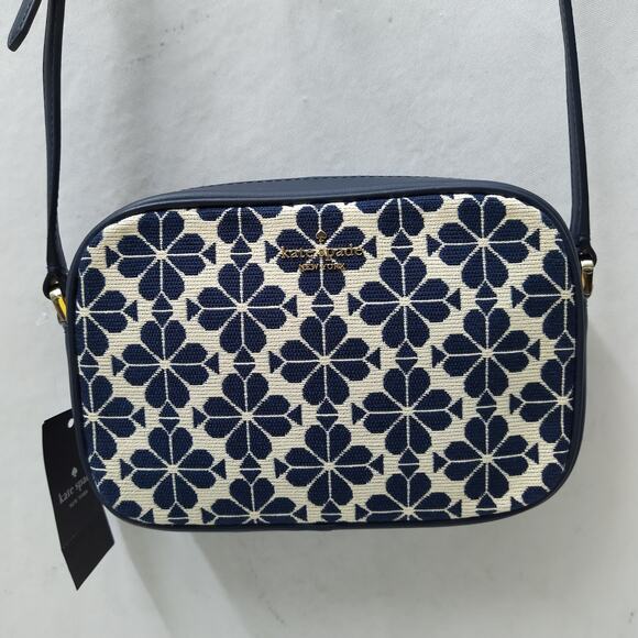 Kate Spade New York Blue Canvas Leather Trim Floral Crossbody Bag - NWT $279 - Picture 3 of 16